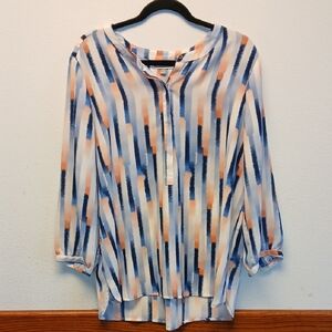 🌸 JM Collection Striped Blue and Orange Women's Top